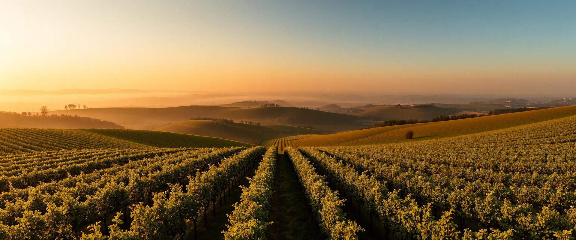 Vignoble champenois au soleil levant